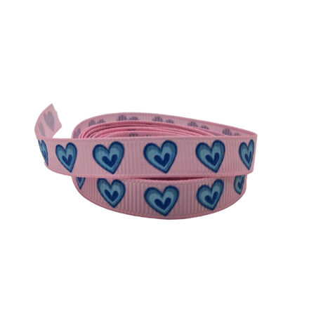 Roze grosgrain lint met blauwe hartjes