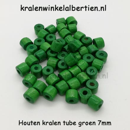 Korte staafjes kraal hout groen rond 7mm