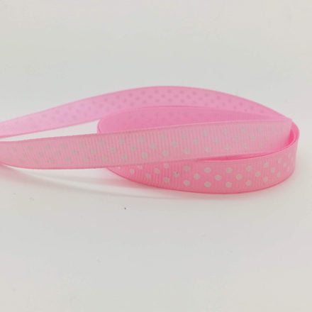 Lichtroze grosgrain 1cm stippen wit