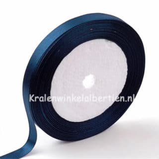 Donkerblauw navy enkelzijdig satijn lint 1cm breed rolletje groothandel verpakking