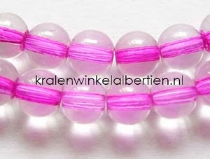 Glaskralen transparant roze 8mm rond