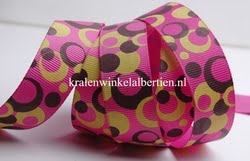 Grosgrain lint roze bruin geel stippen