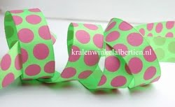 Grosgrain lint roze groen stippen