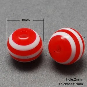 Resin kralen rond 8mm rood wit strepen sieraden maken