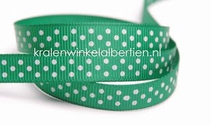 Grosgrain groen stippen wit 10mm