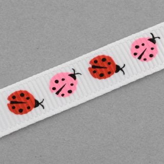 Grosgrain lint lievheersbeestjes wit rood roze 10mm