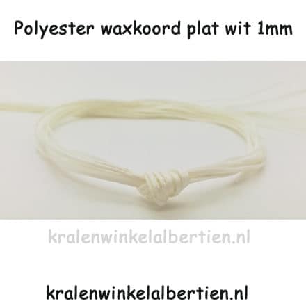 Plat waxkoord 1mm 0.3mm dik polyester wit