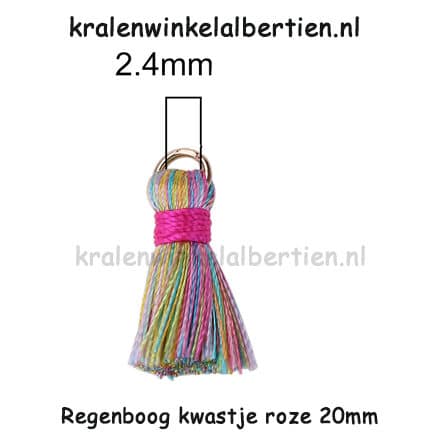 Regenboog kwastjes roze 2cm gekleurd bedeltje