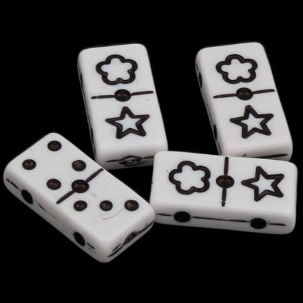 Domino kralen zwart wit 20mm dubbel gat