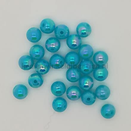 Blauwe kralen rond aqua 8mm ab glans plastic acryl