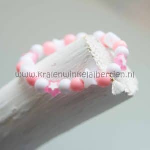 armband maken wit en roze sterren kwastje kinderen