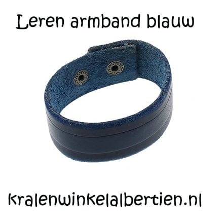 Wonderbaar Leren armband blauwe met drukknoop sluiting - Kralenwinkel Albertien NY-06