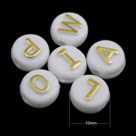 Letterkralen wit goud 10mm alfabet kralen groot goedkoop goedkope naam armband kraal rond plat