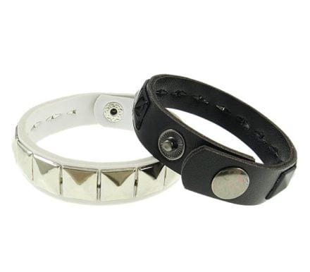 Pu leren armband zwart wit zilver met studs armbanden leer drukknopen goedkoop (2)