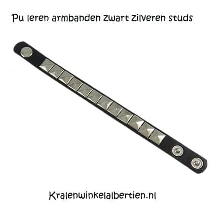 Hedendaags Pu leren armband zwart met zilveren studs - Kralenwinkel Albertien SM-25