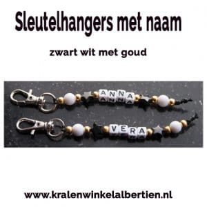 Sleutelhangers met naam zwart wit goud