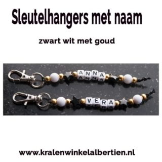 Sleutelhangers met naam zwart wit goud