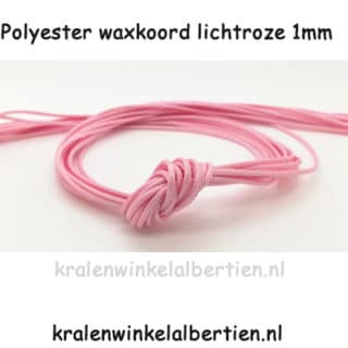 Waxkoord licht roze 1mm polyester smelt