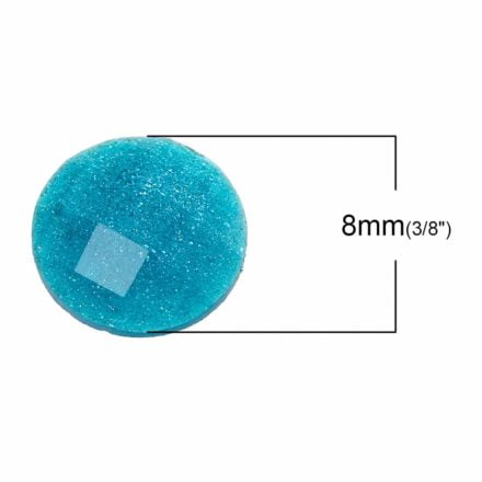 8mm Cabochon facet blauw glitter turqoise