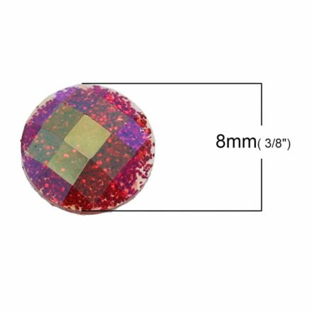 8mm Cabochon facet rood glitter