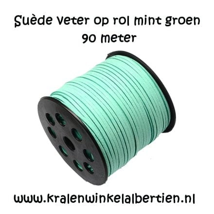 Rolletje mint groen suède koord 3mm 90 meter