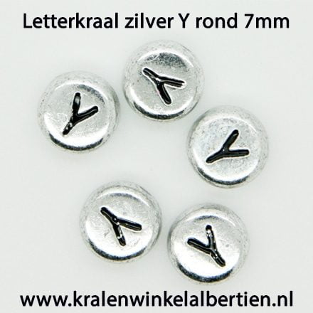 Alfabet letter kraal zilver rond y kunststof