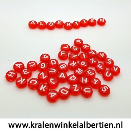 letters kralen rood rond plat wit