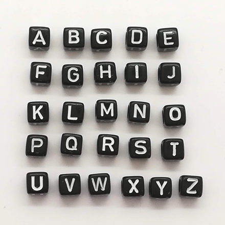 Zwarte letterkralen 6mm vierkant alfabet letters