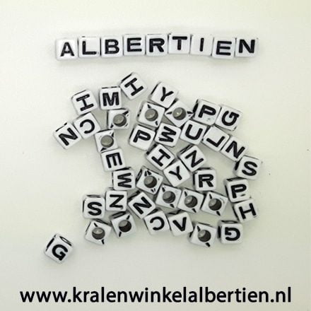 Alfabet kralen 7mm wit zwart mix