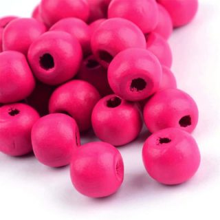 Kraal hout fuchsia roze 12mm groot