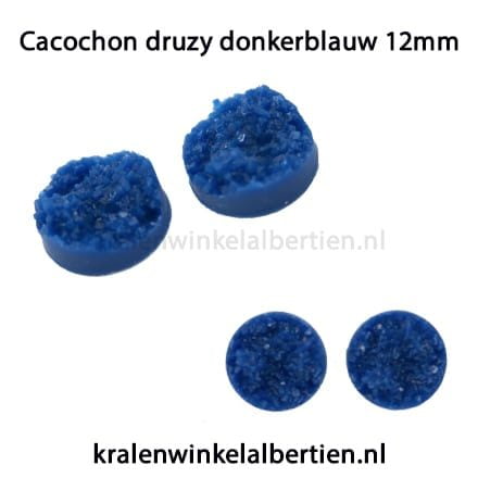 Cabochons donkerblauw druzy 12mm groot