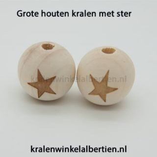 Blank houten kralen met ster groot