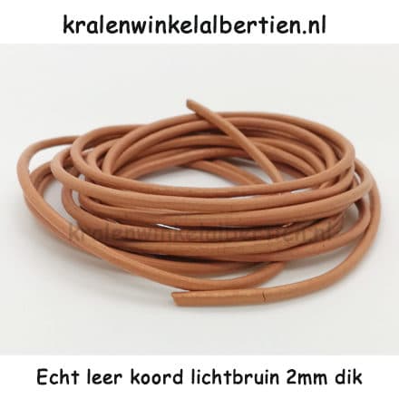 Rond leren koord lichtbruin 2mm dik