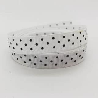 Goedkope groothandel verpakking grosgrain lint wit met zwartjes stipjes 1cm