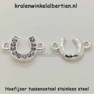 Hoefijzertje strass steentjes zilver tussenzetter rvs