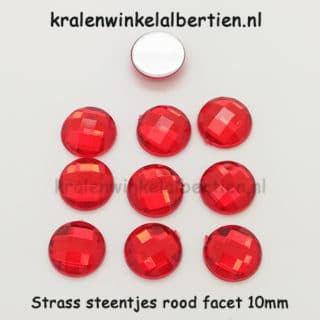 Strass stenen rood facet rond 10mm