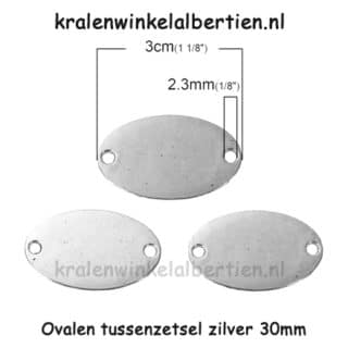 Connector ovaal 2 gaatjes bedel zilver nikkel vrij armbandjes maken