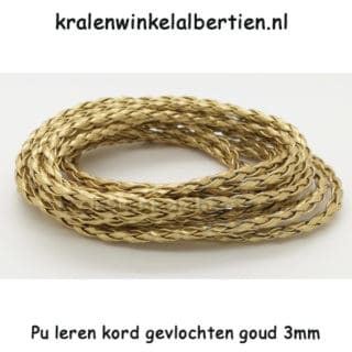 Imitatie leer koord gevlochten goud 3mm dik