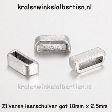 Kraal met groot gat zilver leer 10mm gat