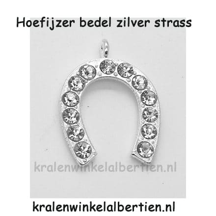 Bedeltje hoefijzer zilver strass steentjes groot