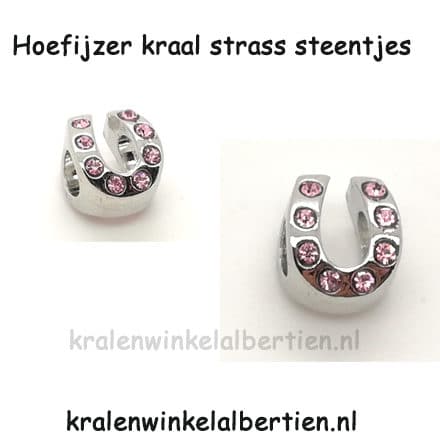 Hoefijzer paarden kraal strass steen roze