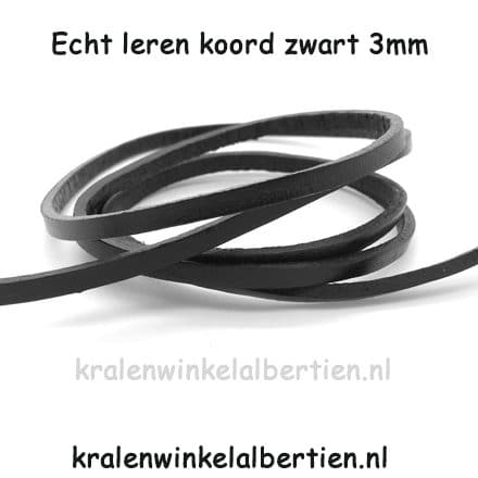 Leren koord 3mm echt leer zwart