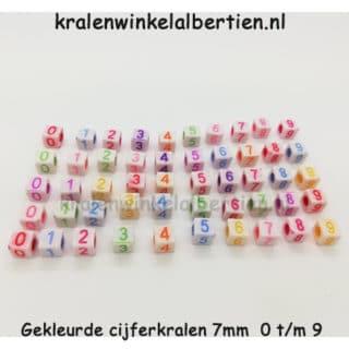 Cijferkraal gekleurd vierkant 7mm sos armbandjes maken