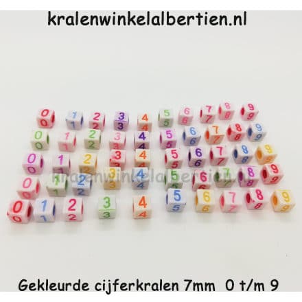 Cijferkraal gekleurd vierkant 7mm sos armbandjes maken