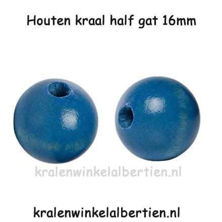 Kraal stoppen half gat blauw 16mm rond