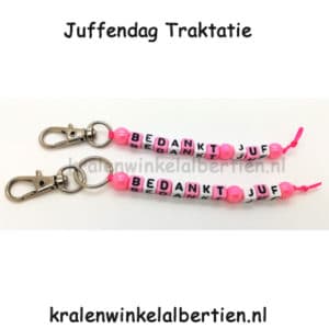 Bedankt juf sleutelhanger roze ideeën cadeau