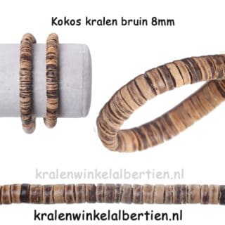 Kokos noot kraal bruin 8mm groot