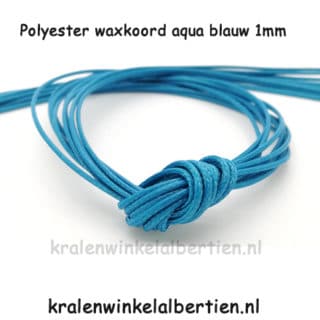 Waxkoord blauw aqua 1mm dik polyester sieraden draad