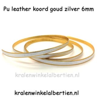 Imitatie leren koord goud zilver 6mm