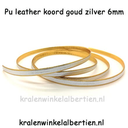 Imitatie leren koord goud zilver 6mm